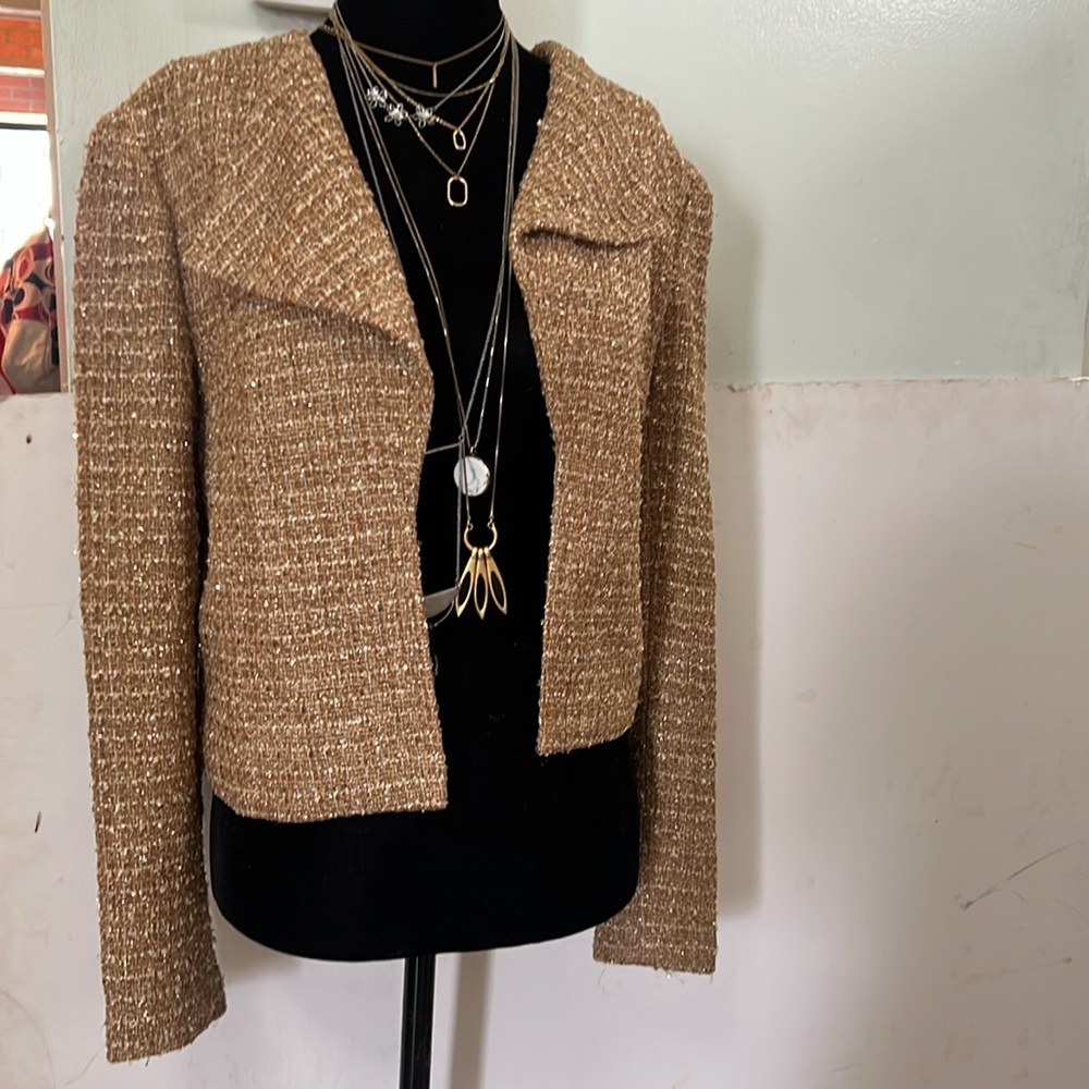 Jenni Kayne Tan Cropped Blazer with Asymmetrical Design Blazer size 4